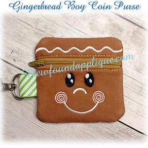 In The Hoop Gingerbread Boy Zipped Coin Purse Embroidery Machine Design
