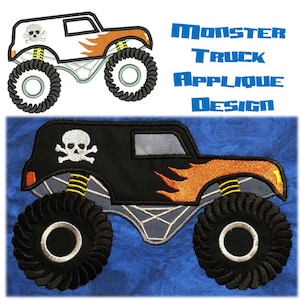 Monster Truck Applique Embroidery Machine Design Fro 5"x7" hoop