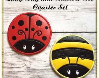 In the Hoop Bumble Bee and Lady Bug Coaster Embroidery Machine Design Set