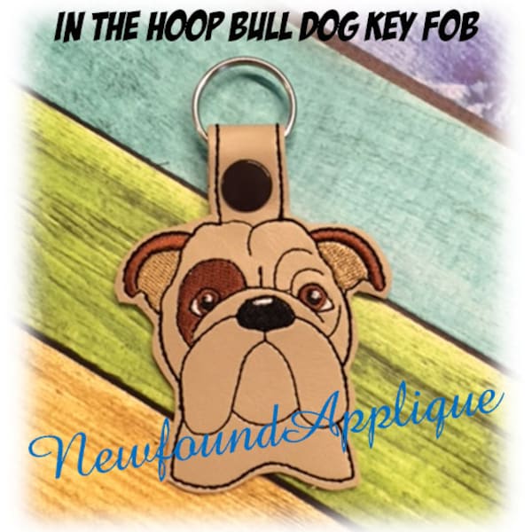 In The Hoop Bull Dog Key Fob Embroidery Machine Design