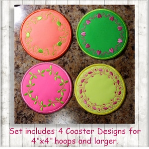 In The Hoop Super Simpl Coaster Embroider Machine Design Set