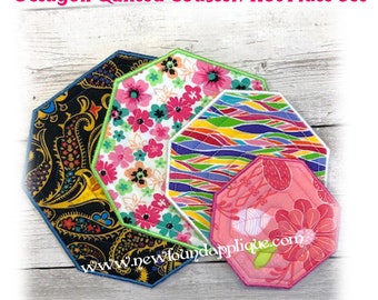 In The Hoop Quilted Octagon Coaster/Hotplate with Satin Stitch Embroidery Machine Design Set