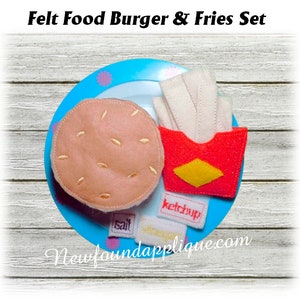 In The Hoop Felt Food Burger and Fries Machine Embroidery Design