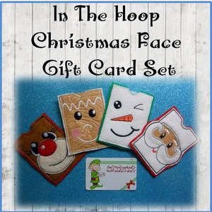 In the Hoop Christmas Faces Gift Card Embroidery Machine Design Set