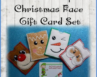 In the Hoop Christmas Faces Gift Card Embroidery Machine Design Set
