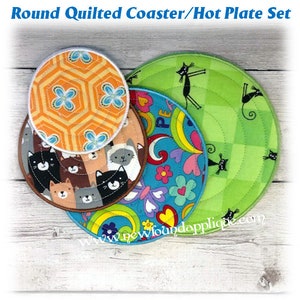 In The Hoop Quilted Round Coaster/Hotplate with Satin Stitch Embroidery Machine Design Set