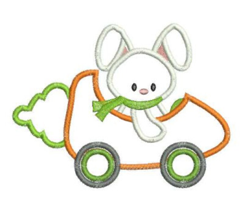 Bunny in carrot car applique embroidery machine design  etsy