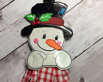 In The Hoop Snowman Towel Holder Embroidery Machine Design