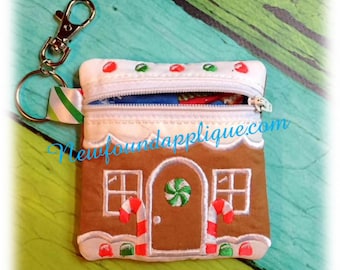 In the hoop Gingerbread House Zipped Coin Purse Embroidery Machine design