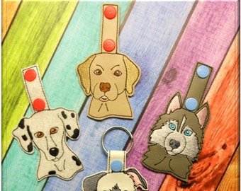 In The Hoop Dog Head Key Fob Embroidery Machine Design Set 1