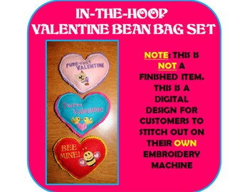 In The Hoop Bean Bag Valentine Applique Set for Embroidery Machine