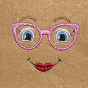 Doll Face Girl with Pink Glasses Embroidery Machine Design