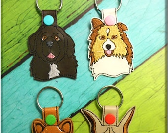 In The Hoop Dog Head Key Fob Set #4 Embroidery Machine Design Set