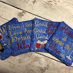 In The Hoop Wine Sayings Coaster Embroidery Machine Design Set