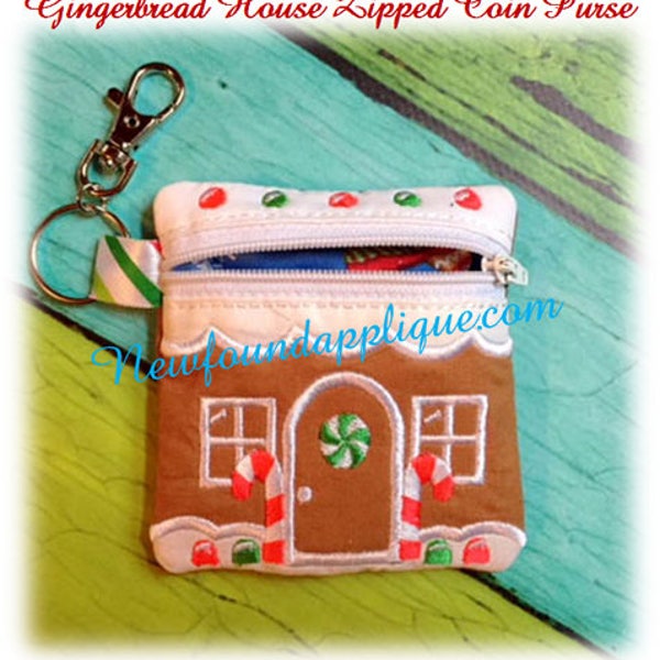 In the hoop Gingerbread House Zipped Coin Purse Embroidery Machine design