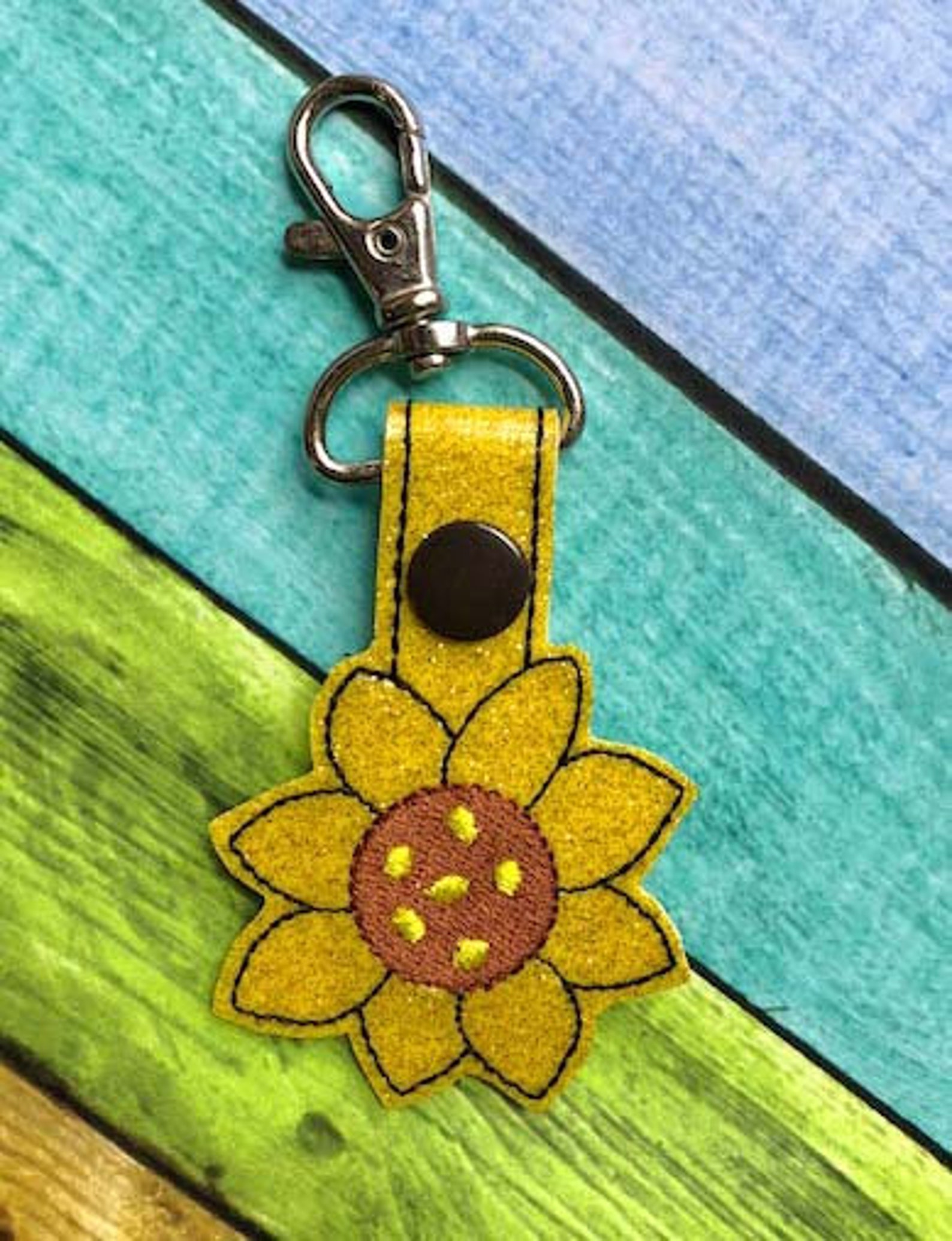 In the Hoop Sunflower Snap Key Fob Embroidry Machine Design Etsy