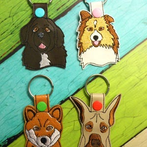 In The Hoop Dog Head Key Fob Set #4 Embroidery Machine Design Set