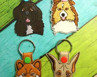 In The Hoop Dog Head Key Fob Set #4 Embroidery Machine Design Set