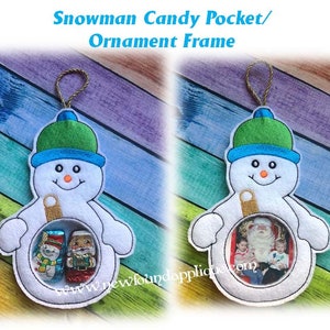 In The Hoop Snowman Treat Pocket Picture Frame Ornament Embroidery Machine Design