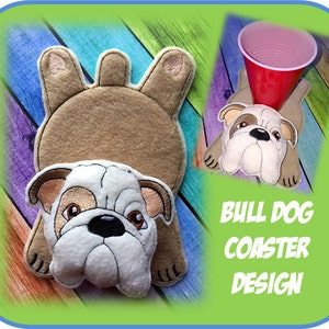 In The Hoop Flat Bull Dog Coaster Embroidery Machine Design