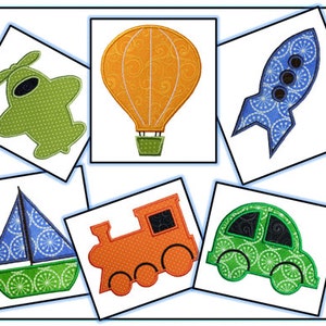 Silhouette Transportation Boy Toy Applique Embroidery Machine Design Set