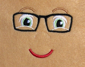 Doll Face Boy with Glasses Embroidery Machine Design