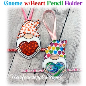 In The Hoop Gnome with Heart Pencil Holder Embroidery Machine Design