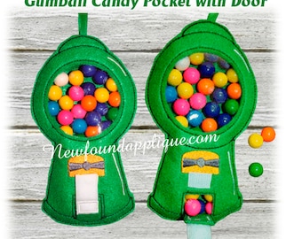 In The  Hoop Gumball Machine Candy Pocket Embroidery Machine Design for 5"x7" hoop