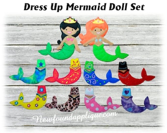 In The Hoop Felt Dress Up Mermaid Dolls Embroidery Machine Design Set