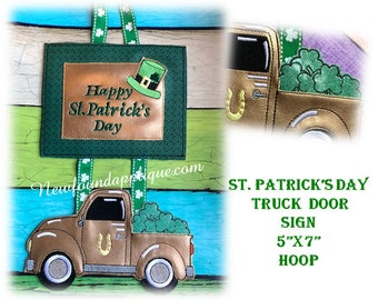 In The Hoop St. Patrick's Day Truck Door Sign Embroidery Machine Design