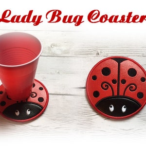 In the Hoop Lady Bug Coaster Embroidery Machine Design