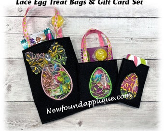In The Hoop Lace Egg Treat Bags and Gift Card Holder Embroidery Machine Design Set
