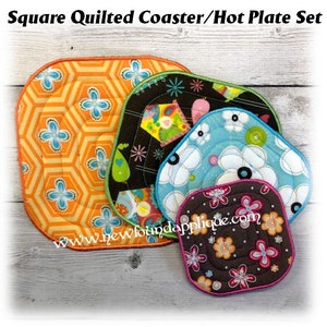In The Hoop Quilted Square Coaster/Hotplate with Satin Stitch Embroidery Machine Design Set