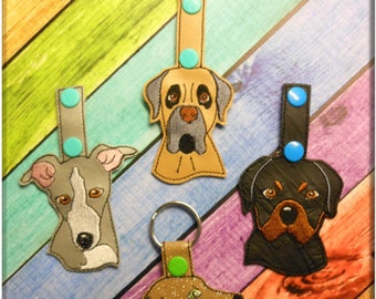 In The Hoop Dog Head Key Fob Embroidery Machine Design Set #2