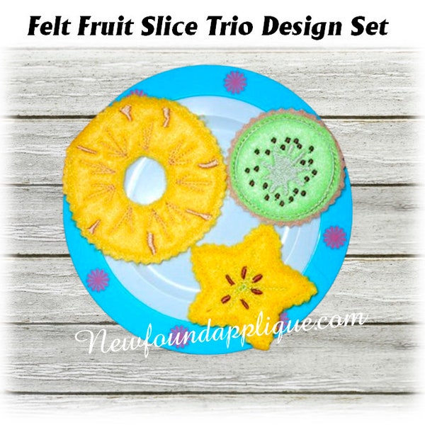 In the hoop Felt Fruit Slice Trio Design Set for Embroidery Machines