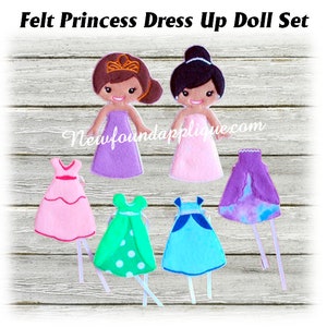 In The Hoop Felt Princess Dress Up Doll Embroidery Design Set