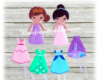 In The Hoop Felt Princess Dress Up Doll Embroidery Design Set