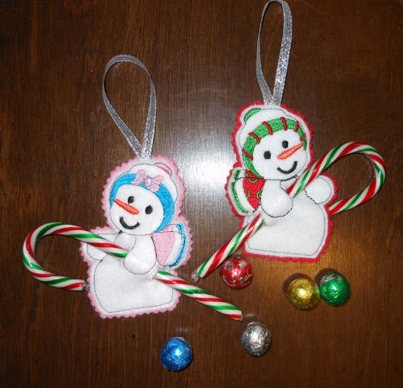 In the Hoop Snowman Candy Cane Holder Design Set for Etsy