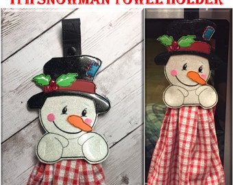 In The Hoop Snowman Towel Holder Embroidery Machine Design