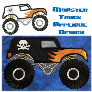 Monster Truck Applique Embroidery Machine Design Fro 5&quot;x7&quot; hoop