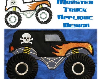 Monster Truck Applique Embroidery Design for 5"x7" and 6"x9" Hoop