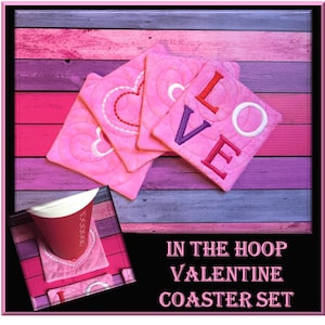 In The Hoop Valentine Coaster Embroidery Machine Design Set