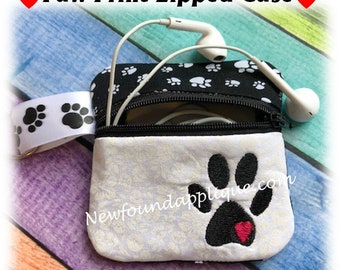In The Hoop Zipped Case With Paw Print Embroidery Machine Design