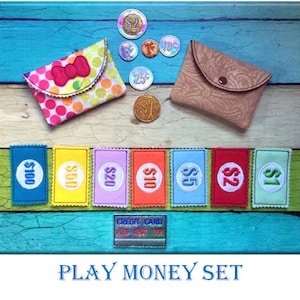 En el diseño de la máquina de bordar del juego Hoop Money & Wallet Play