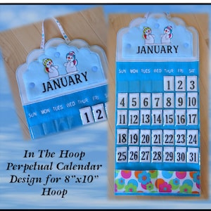 In The Hoop Perpetual Calendar Embroider Machine Design for 8&quot;x10&quot; Hoop