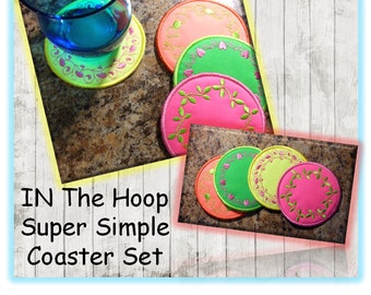 In The Hoop Super Simpl Coaster Embroider Machine Design Set