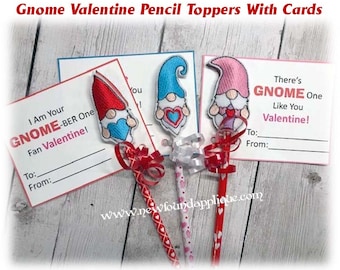 Gnome Valentine's Pencil Topper Embroidery Machine Design Set