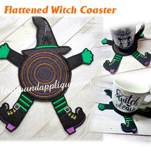 In the Hoop Flattened Witch Coaster Embroidery Machine Design - Etsy