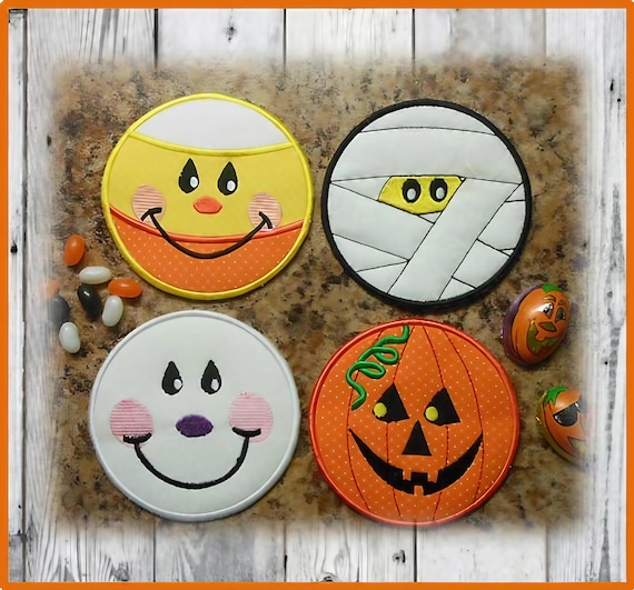 In The Hoop Halloween Coaster Embroidery Machine Design Set
