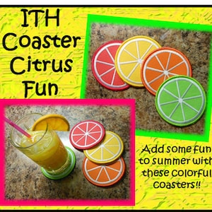 In the Hoop Coaster Citrus Embroidery Machine Design